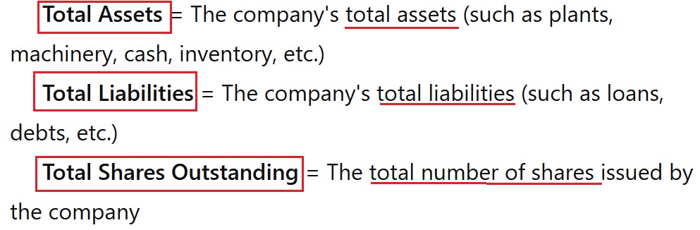 Total Assets, Total Liabilities, Total Shares Outstandings